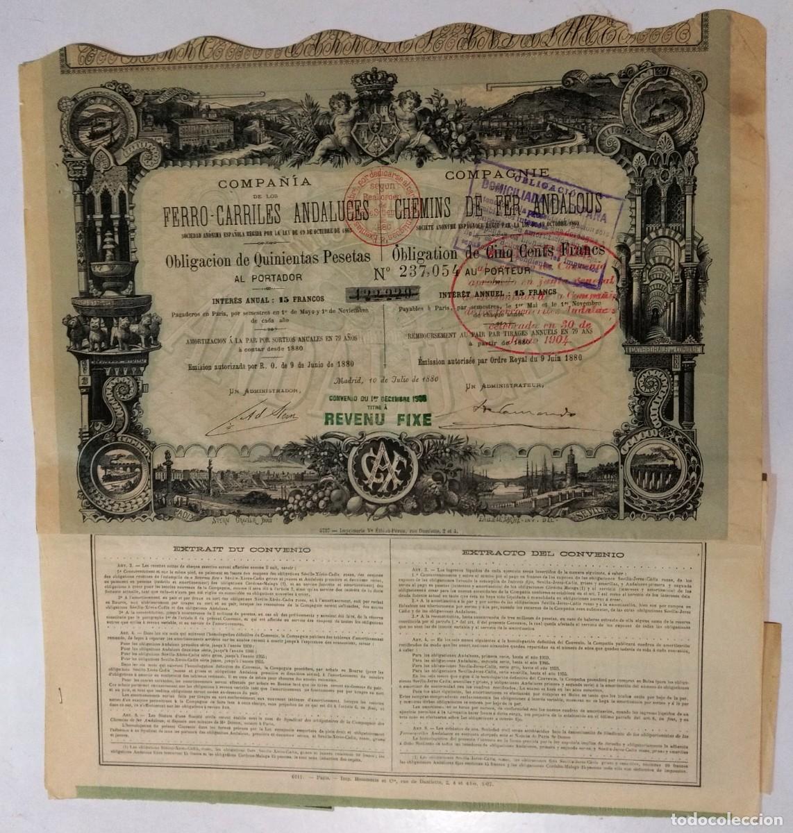 Collectionnisme Actions Espagne: Compa&ntilde;&iacute;a de los Ferro-Carriles Andaluces