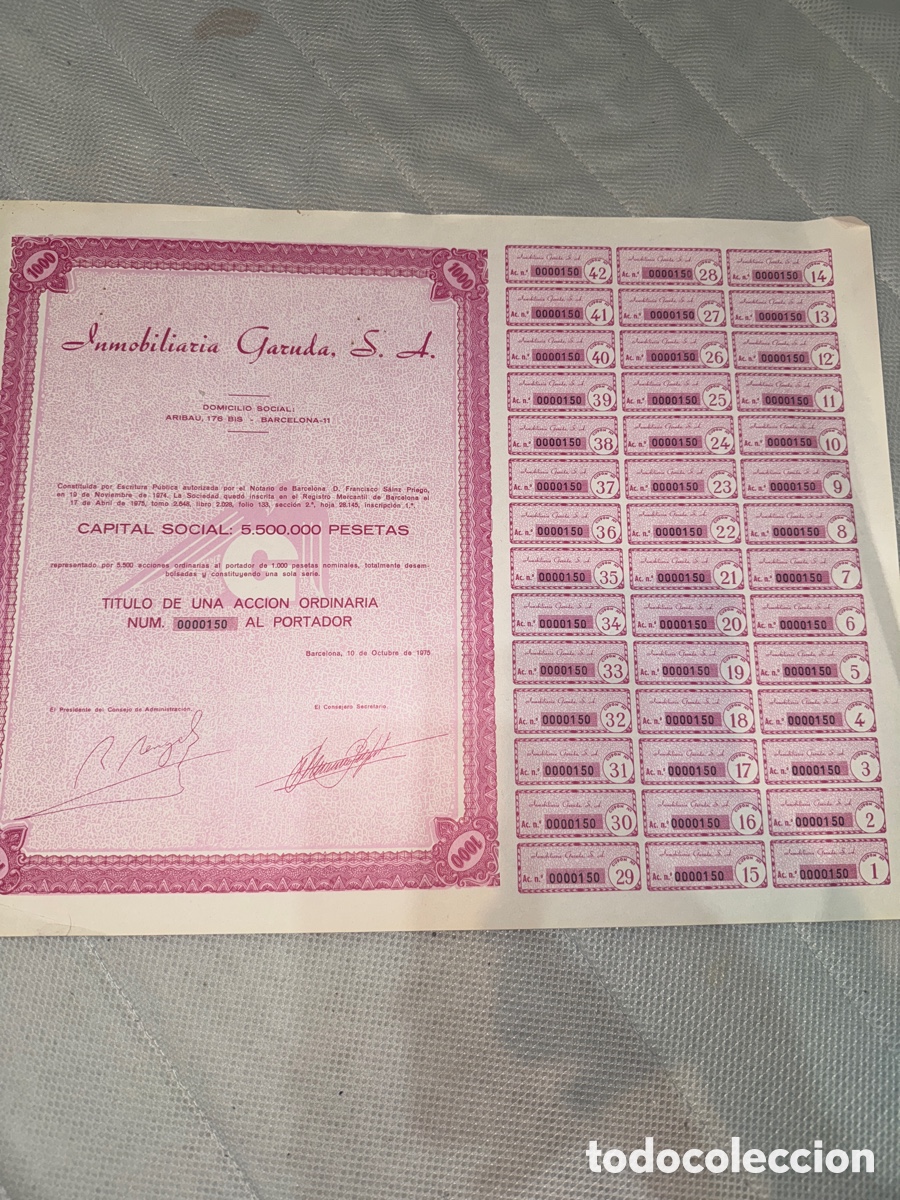 Sammeln von spanischen Wertpapieren: inmobiliaria garuda s.a. (a&ntilde;o 1975) AL MEJOR PRECIO!!!!!!!!!!!!!!!!!!!!!!!!!!!!!!