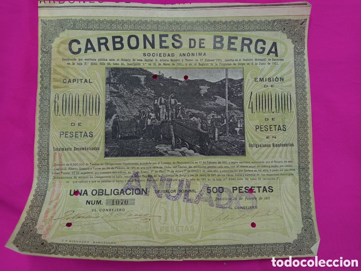 Coleccionismo Acciones Espa&ntilde;olas: Antigua acci&oacute;n Carbones de Berga 1911