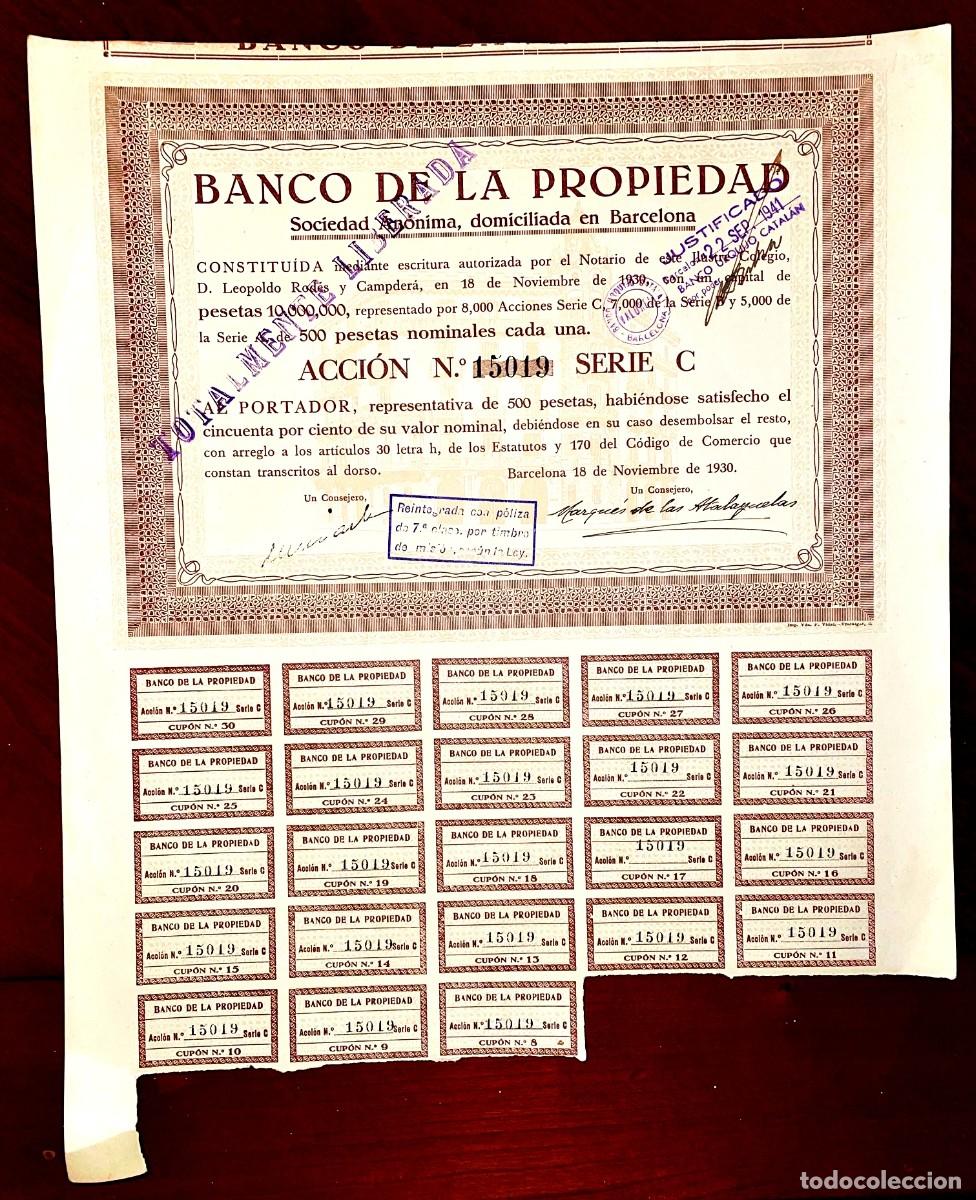 Coleccionismo Acciones Espa&ntilde;olas: Banco de la Propiedad SA Barcelona 1930, acci&oacute;n