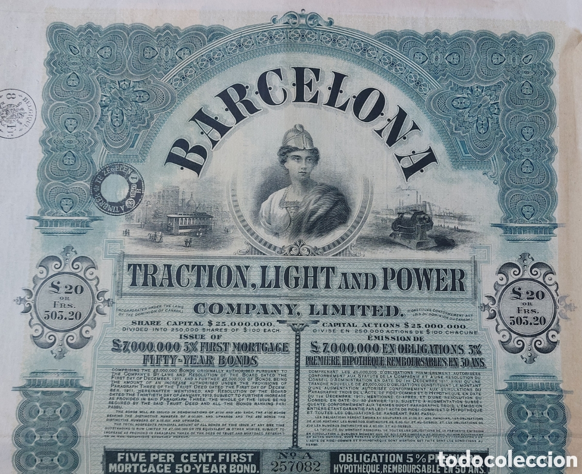 Coleccionismo Acciones Espa&ntilde;olas: Barcelona Traction, Light and Power (1911)