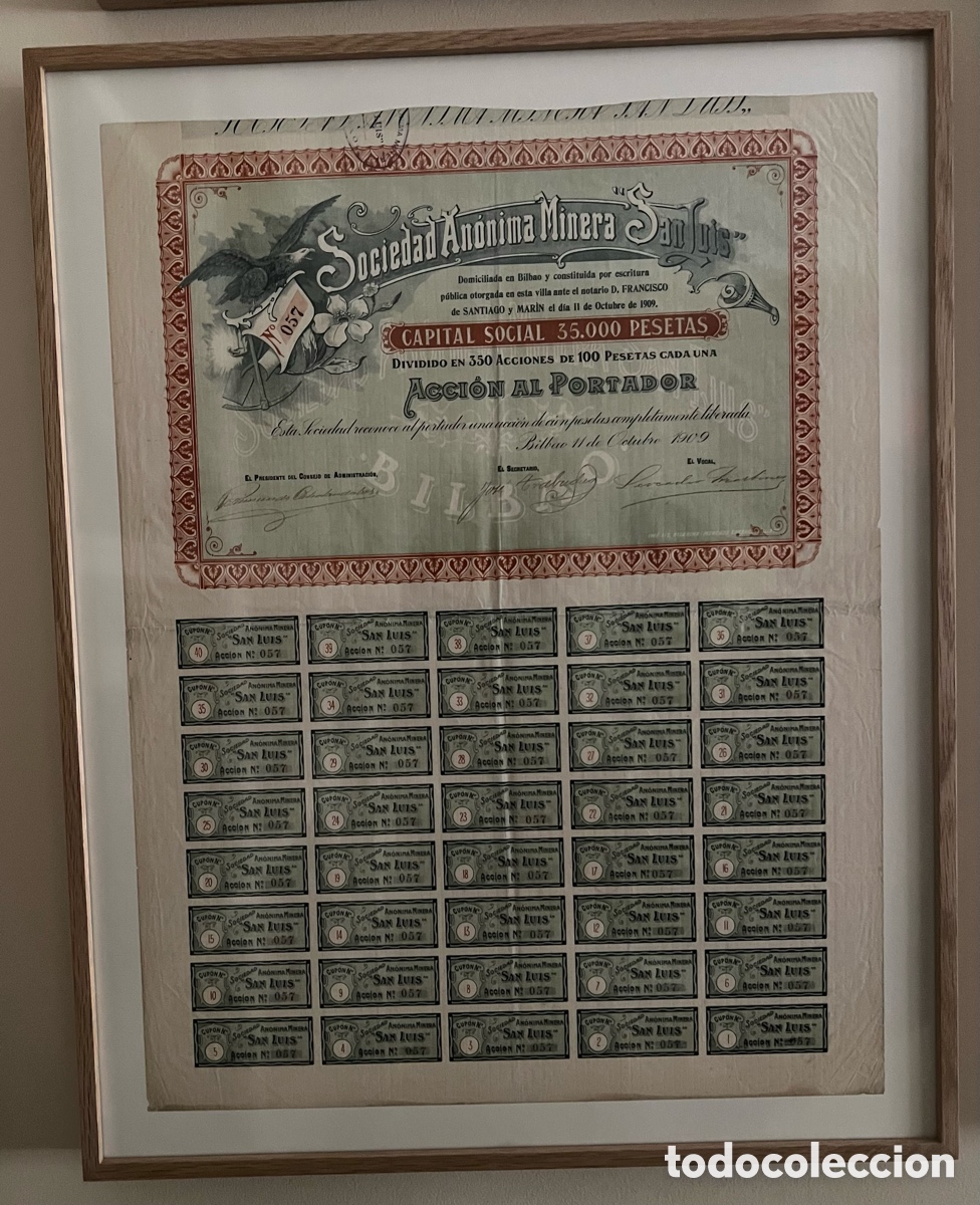 Coleccionismo Acciones Espa&ntilde;olas: Acci&oacute;n de Sociedad An&oacute;nima Minera.