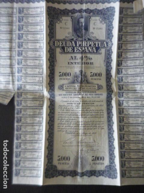 Coleccionismo Acciones Espa&ntilde;olas: ACCION DEUDA PERPETUA DE ESPA&Ntilde;A 5000 PESETAS 1930 RARA