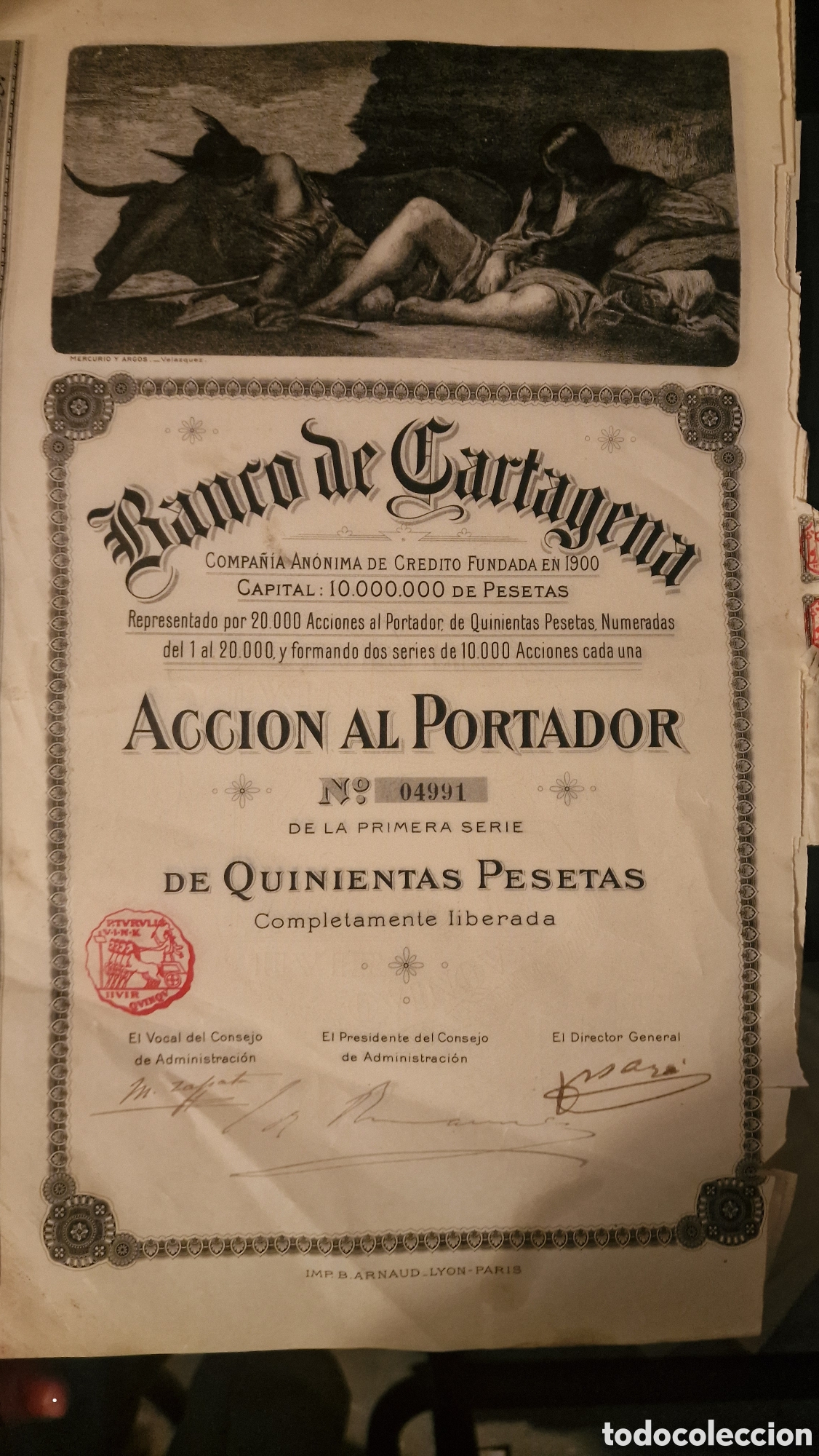 Coleccionismo Acciones Espa&ntilde;olas: Accion al Portador, Banco de Cartagena.