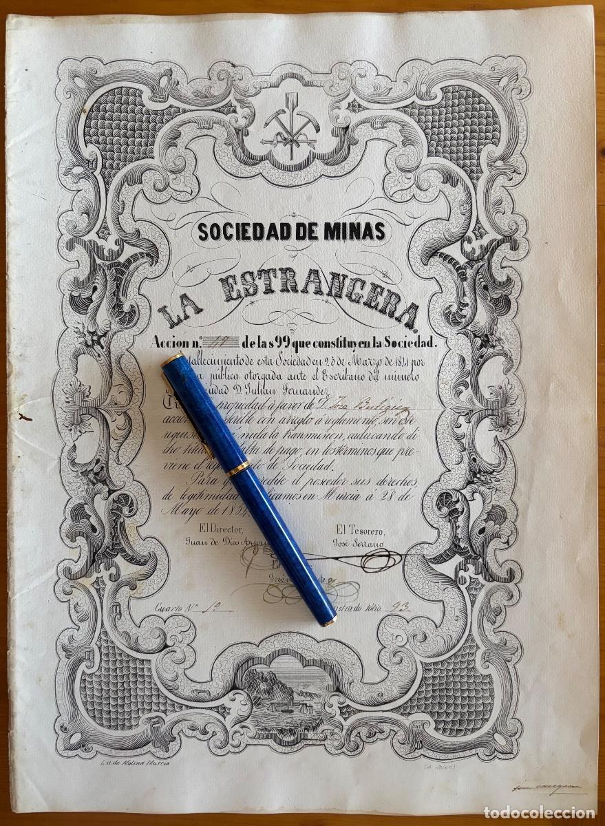 Coleccionismo Acciones Espa&ntilde;olas: MURCIA- MINERIA- ACCION S.M. LA ESTRANGERA - 1854