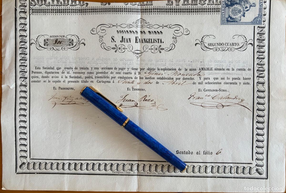 Coleccionismo Acciones Espa&ntilde;olas: ACCION S. MINAS S. JUAN EVANGELISTA- MINERIA - PORTMAN - CARTAGENA- 1857