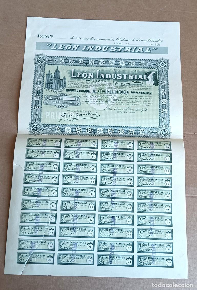 Coleccionismo Acciones Espa&ntilde;olas: Acci&oacute;n LEON INDUSTRIAL - Le&oacute;n 1932