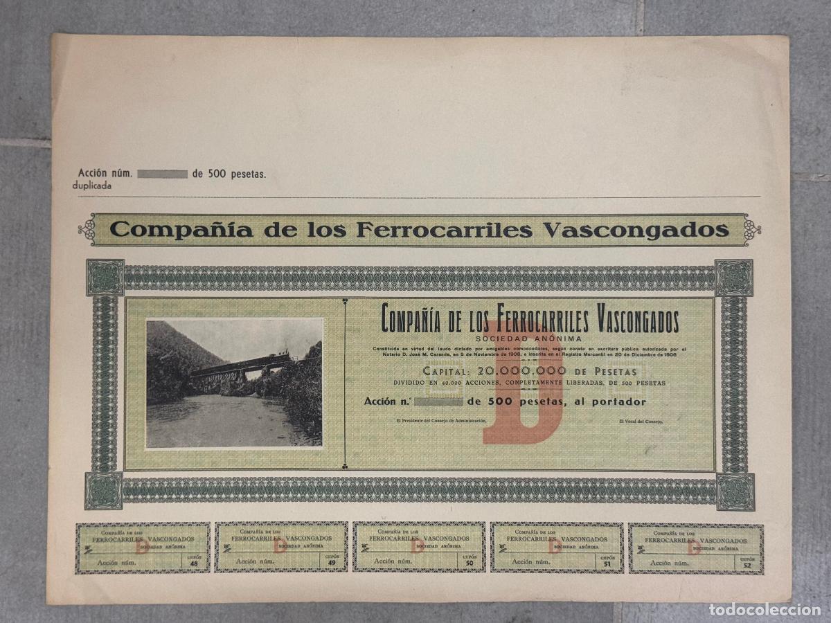 Coleccionismo Acciones Espa&ntilde;olas: FERROCARRIL - ACCI&Oacute;N ANTIGUA DE LA COMPA&Ntilde;&Iacute;A DE LOS FERROCARRILES VASCONGADOS - VER FOTOS