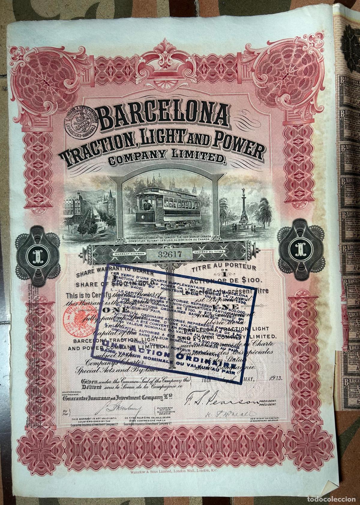 Coleccionismo Acciones Espa&ntilde;olas: Barcelona Traction Light and Power, 1913