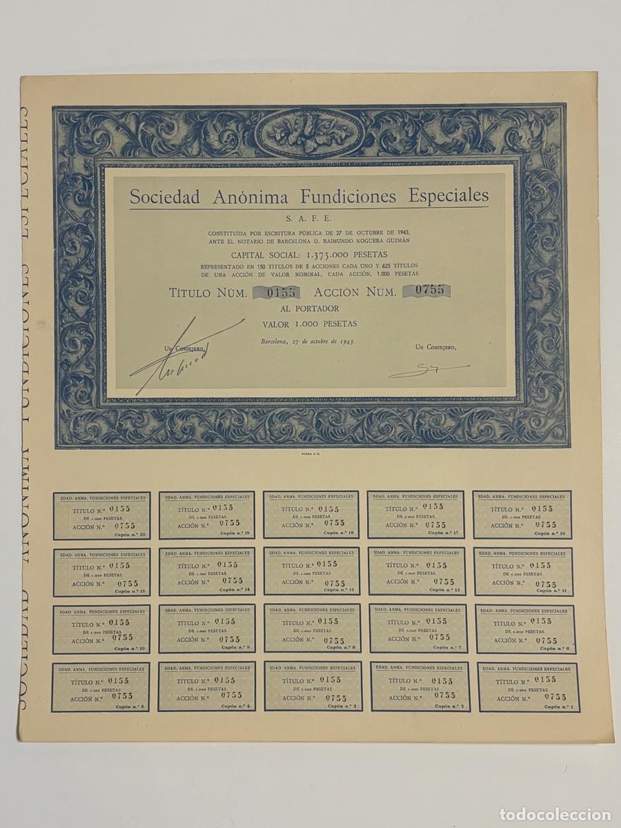 Coleccionismo Acciones Espa&ntilde;olas: Lote de 2 acciones de la Sociedad An&oacute;nima Fundiciones Especiales (1947)
