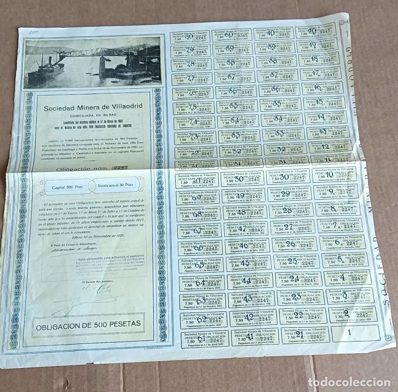 Coleccionismo Acciones Espa&ntilde;olas: Acci&oacute;n SOCIEDAD MINERA DE VILLAODRID Bilbao 1921