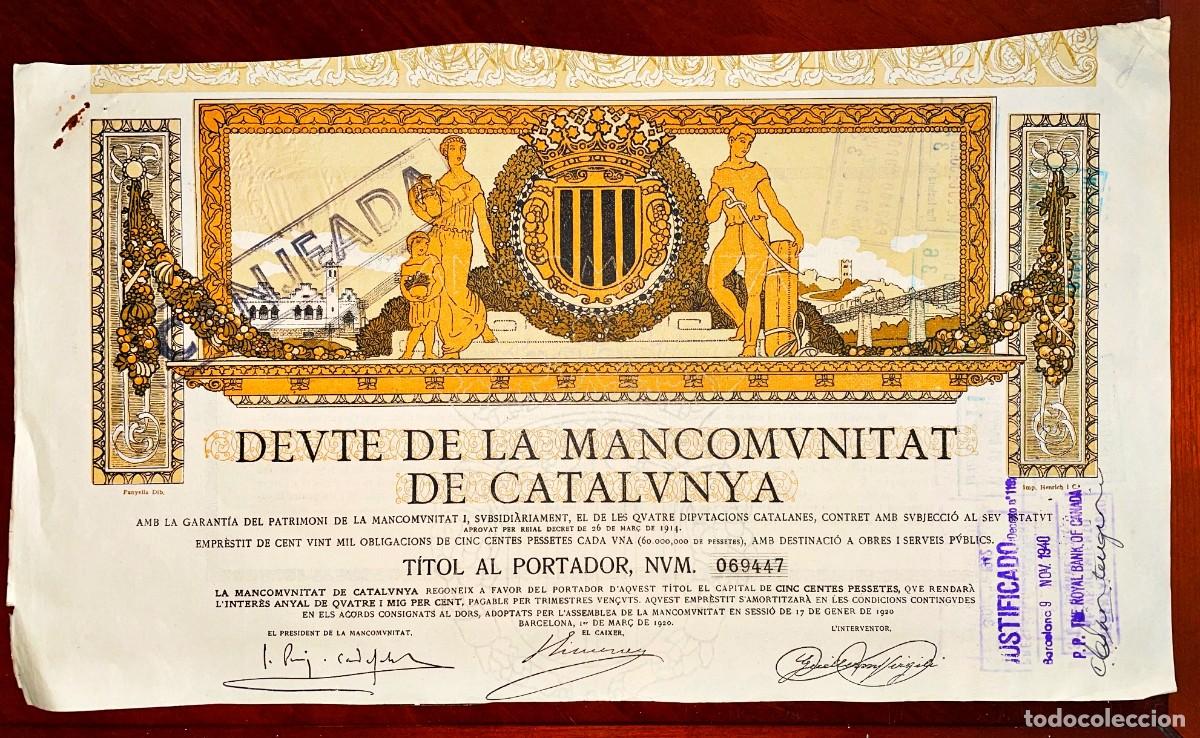Coleccionismo Acciones Espa&ntilde;olas: Deuda de la Mancomunitat de Catalunya Barcelona 1920