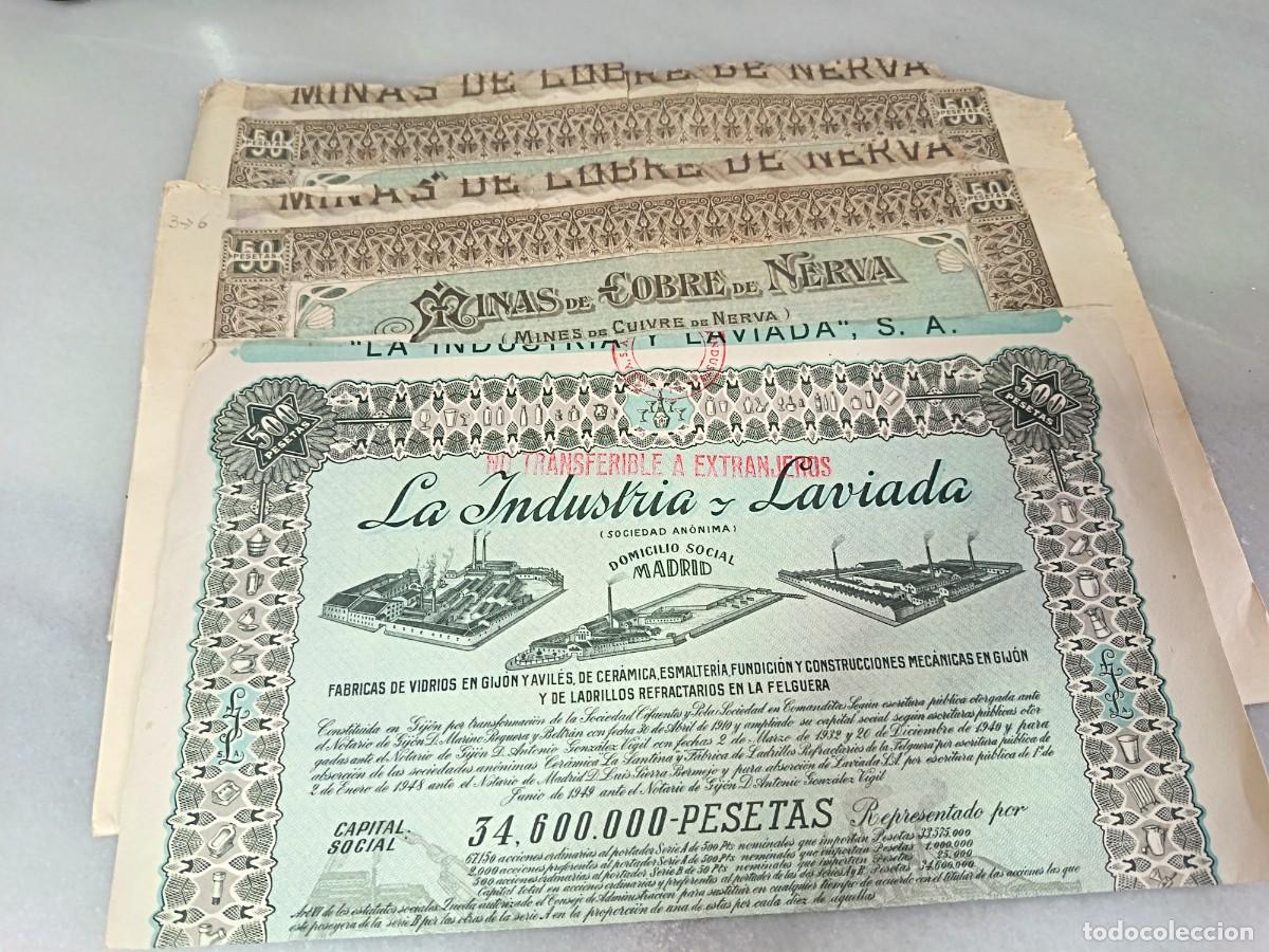 Coleccionismo Acciones Espa&ntilde;olas: ACCIONES MINAS DE NERVA (2) INDUSTRIAS LAVIADA