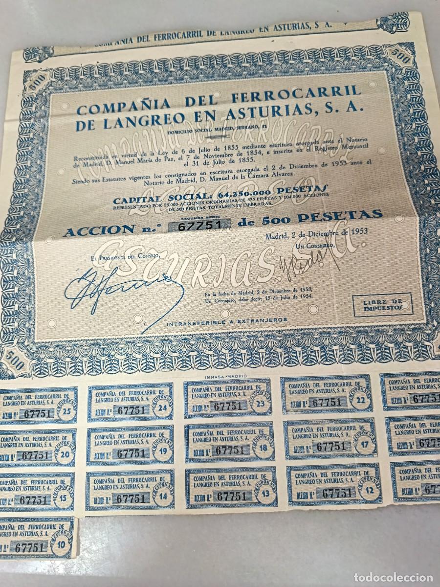 Coleccionismo Acciones Espa&ntilde;olas: ACCION COMPA&Ntilde;IA FERROCARRIL DE LANGREO