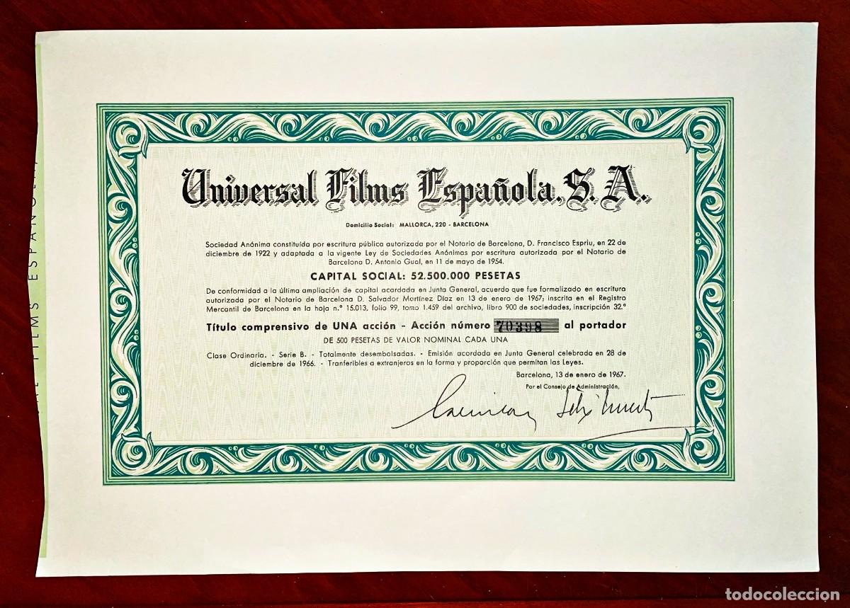 Coleccionismo Acciones Espa&ntilde;olas: Universal Film Espa&ntilde;ola SA Barcelona 1967 acci&oacute;n