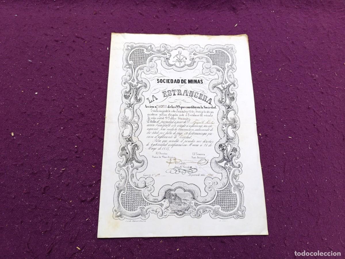 Colecionismo A&ccedil;&otilde;es Espanholas: 1854, Antigua Acci&oacute;n, Sociedad de Minas, La Estrangera