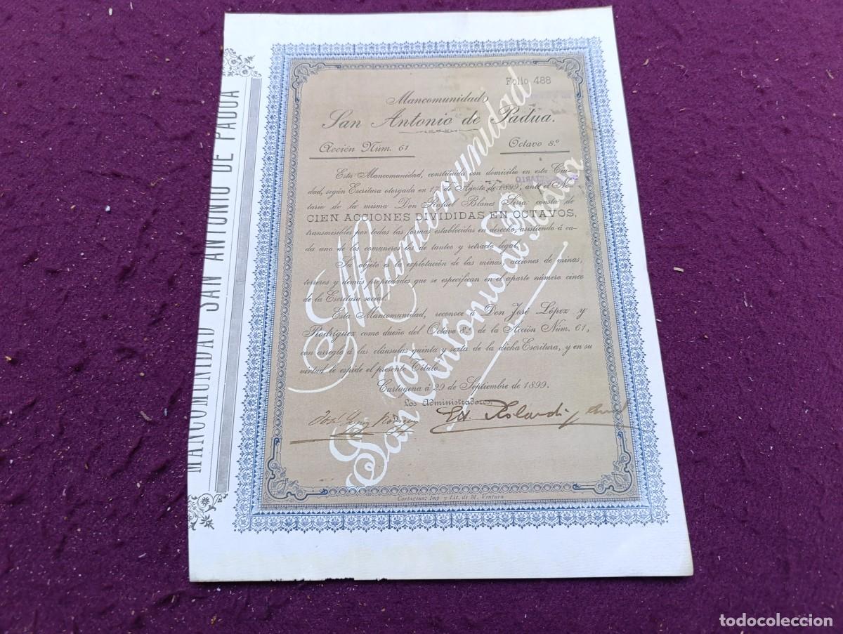 Sammeln von spanischen Wertpapieren: 1899, Antigua Acci&oacute;n, Mancomunidad San Antonio de Padua