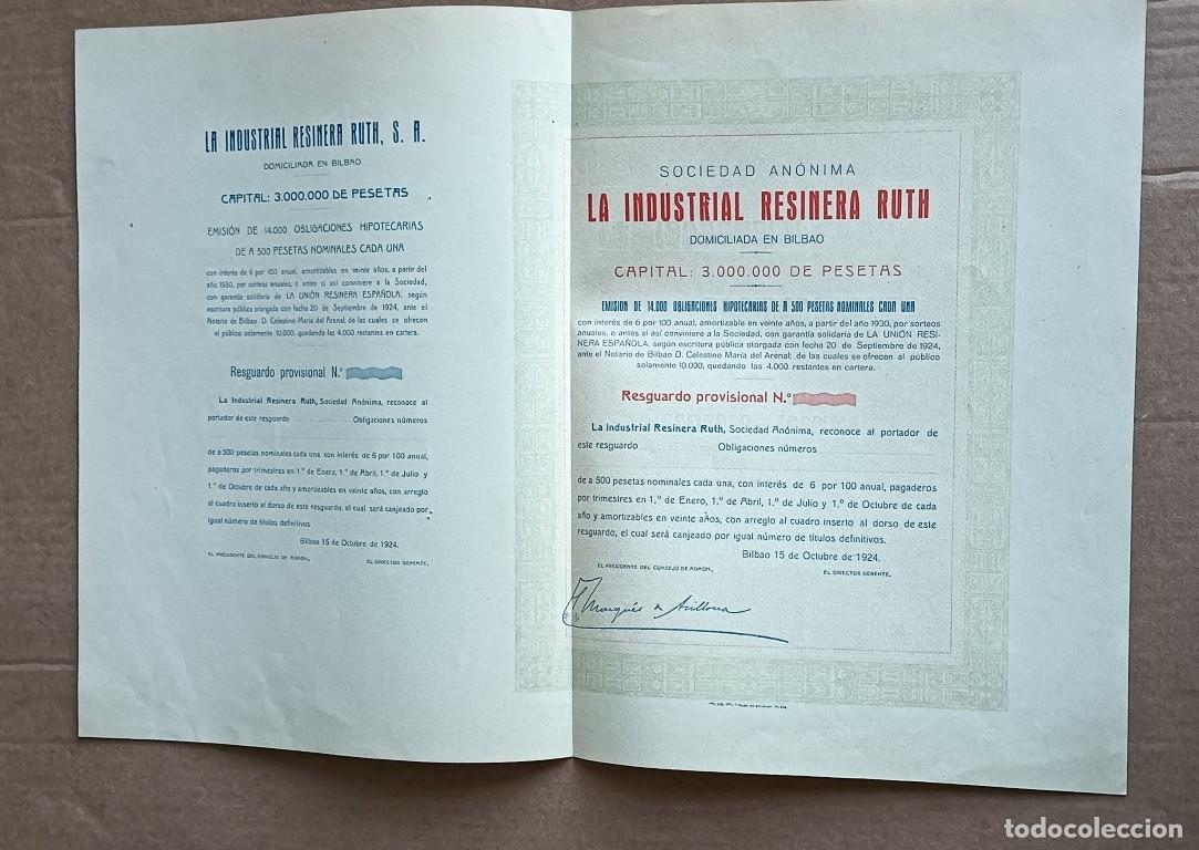 Coleccionismo Acciones Espa&ntilde;olas: Acci&oacute;n LA INDUSTRIAL RESINERA RUTH - Bilbao 1924