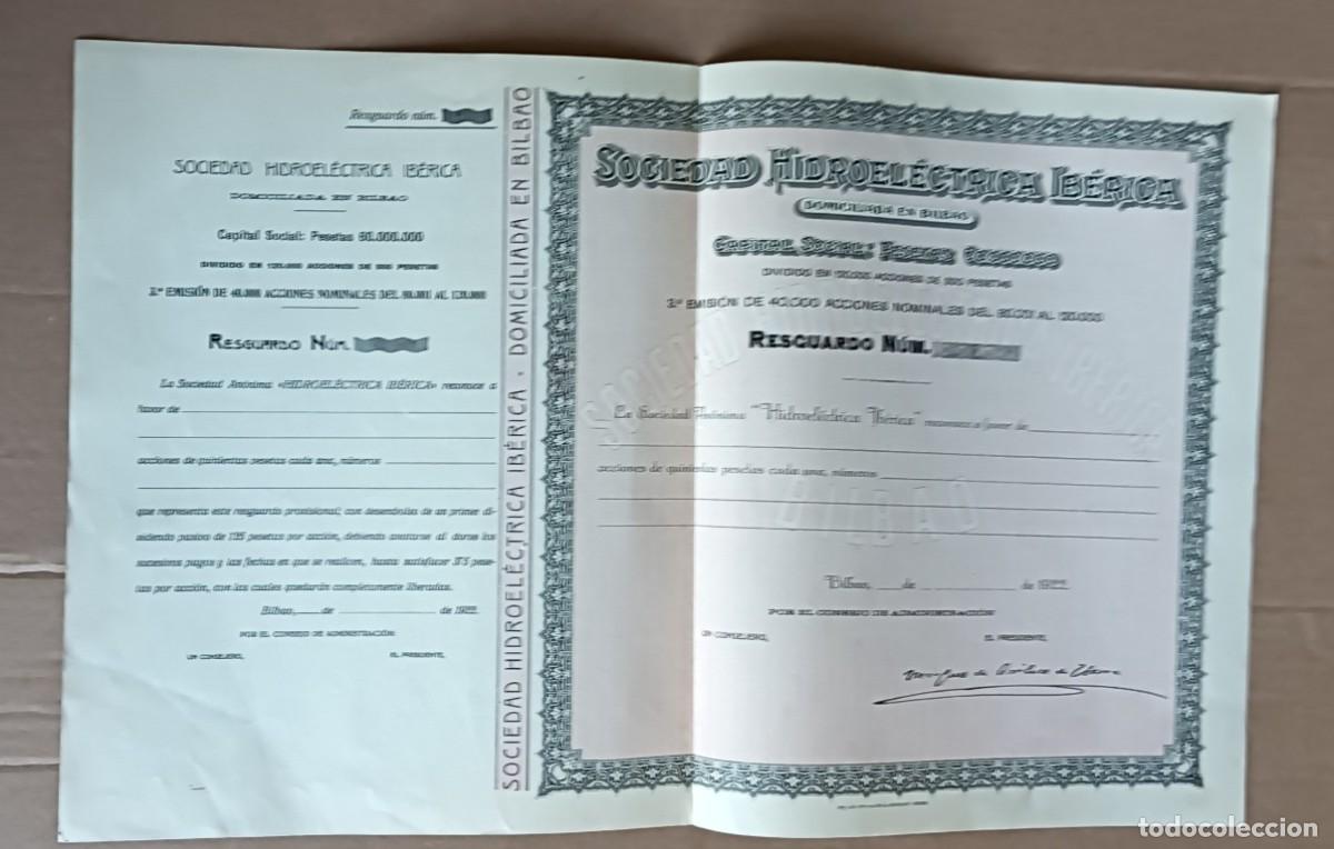 Coleccionismo Acciones Espa&ntilde;olas: Acci&oacute;n SOCIEDAD HIDROELECTRICA IBERICA - Bilbao 1922
