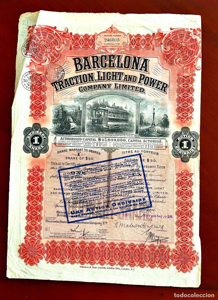 Coleccionismo Acciones Espa&ntilde;olas: Barcelona Traction Light and Power, Acci&oacute;n 1926