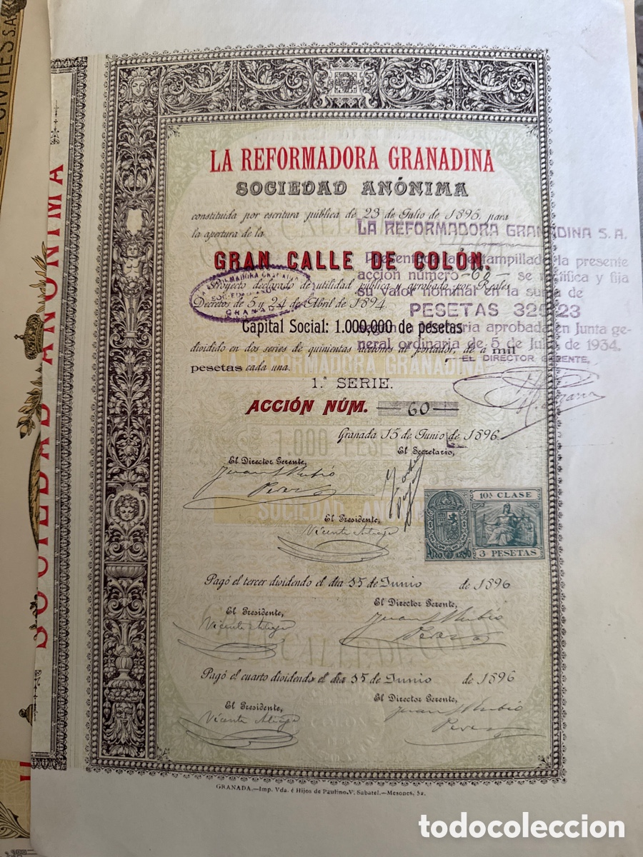 Coleccionismo Acciones Espa&ntilde;olas: LA REFORMADORA GRANADINA 1896