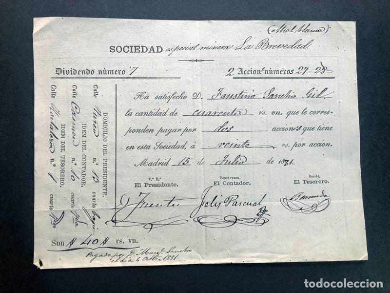 Coleccionismo Acciones Espa&ntilde;olas: ALMER&Iacute;A CUEVAS DE ALMANZORA / SOCIEDAD ESPECIAL MINERA LA BREVEDAD / COMPRA ACCIONES 1874