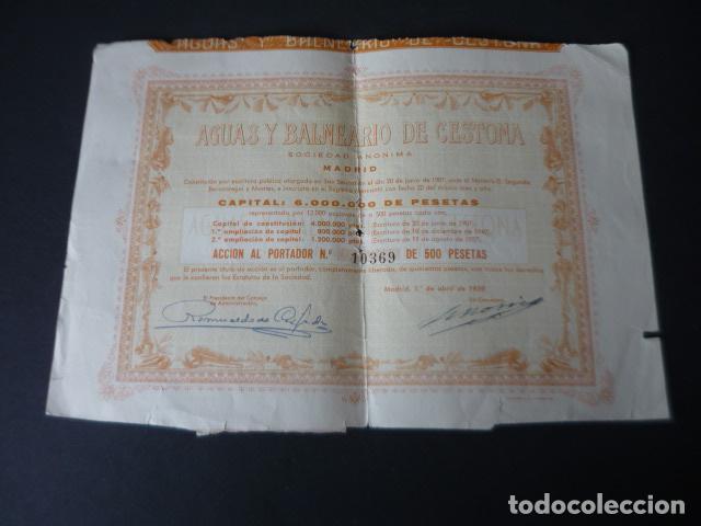Sammeln von spanischen Wertpapieren: ACCION AGUAS Y BALNEARIO DE CESTONA 1959 500 PESETAS