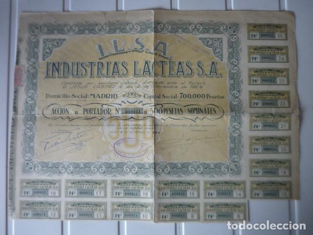 Collectables Spanish Shares: ACCION ILSA INDUSTRIAS LACTEAS 500 PESETAS 1929
