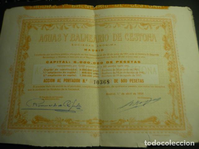 Coleccionismo Acciones Espa&ntilde;olas: ACCION AGUAS Y BALNEARIO DE CESTONA 1959 500 PESETAS