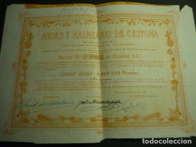 Coleccionismo Acciones Espa&ntilde;olas: ACCION AGUAS Y BALNEARIO DE CESTONA 1959 500 PESETAS
