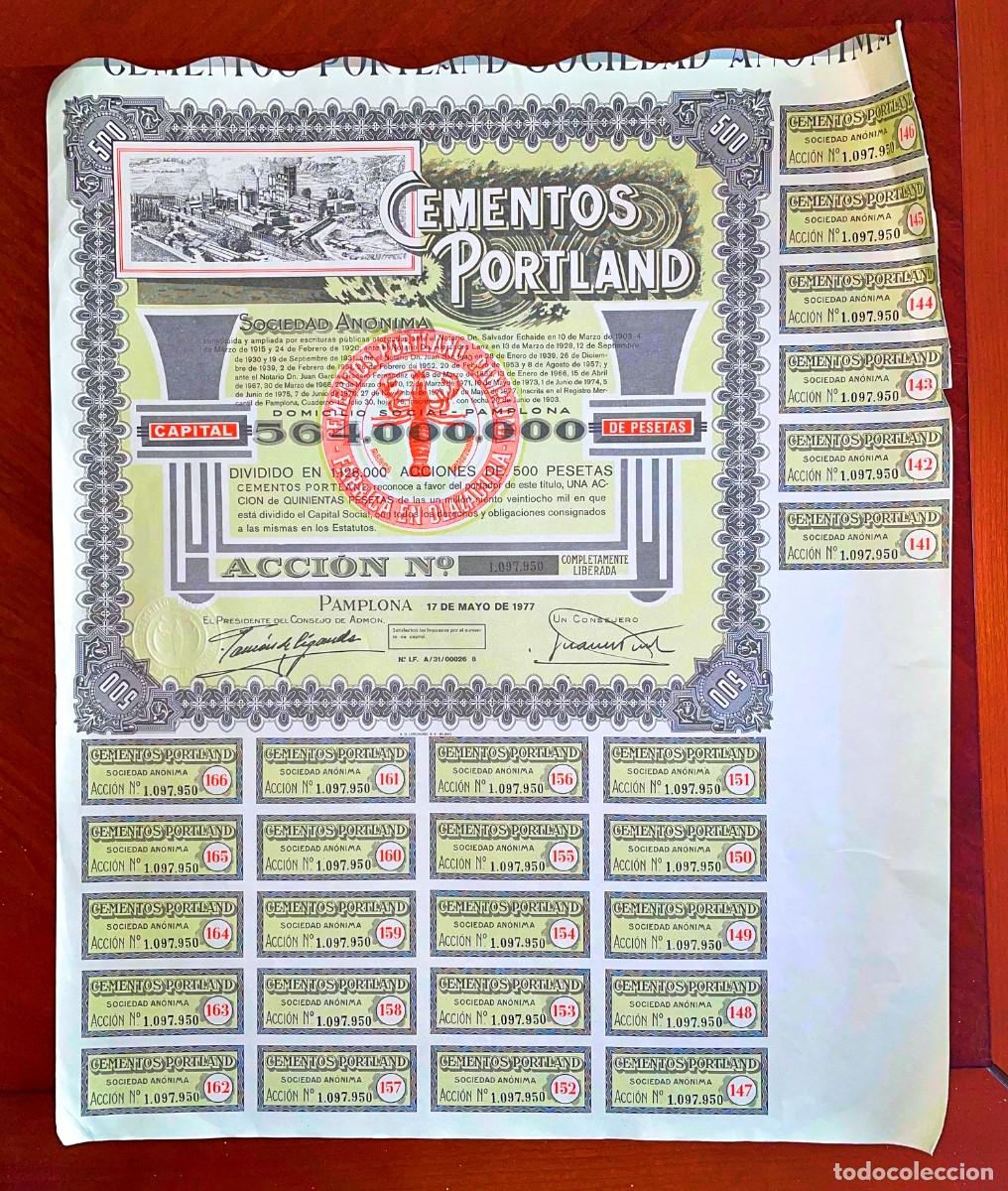 Coleccionismo Acciones Espa&ntilde;olas: Cementos Portland 1977 Pamplona, acci&oacute;n