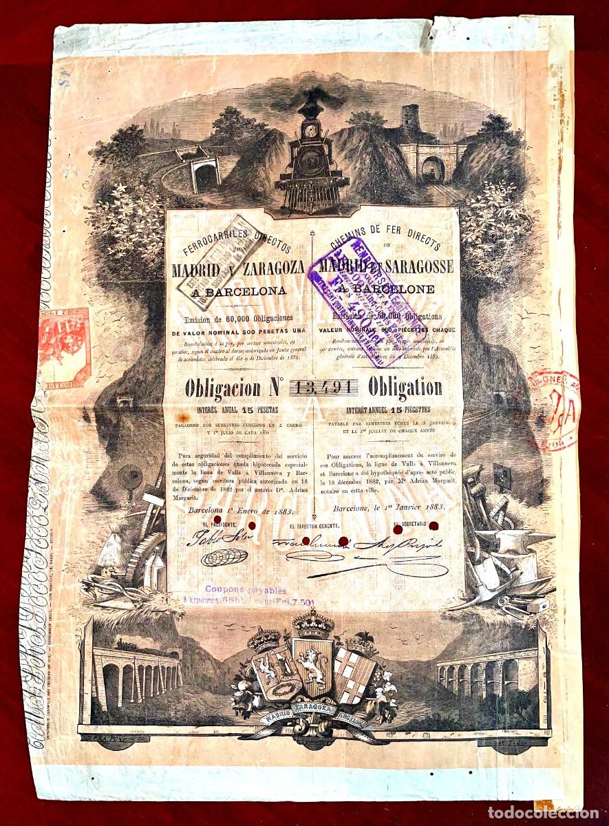 Collectables Spanish Shares: Ferrocarriles Directos de Madrid y Zaragoza a Barcelona, obligaci&oacute;n 1883
