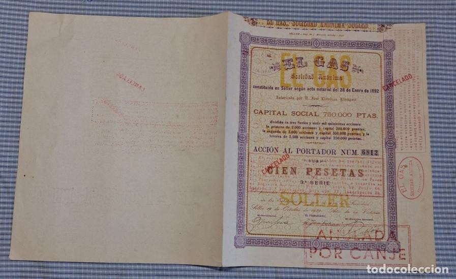 Sammeln von spanischen Wertpapieren: Acci&oacute;n al portador El Gas Sociedad An&oacute;nima. S&oacute;ller. Mallorca. 19/10/1939. N&uacute;mero 6812.
