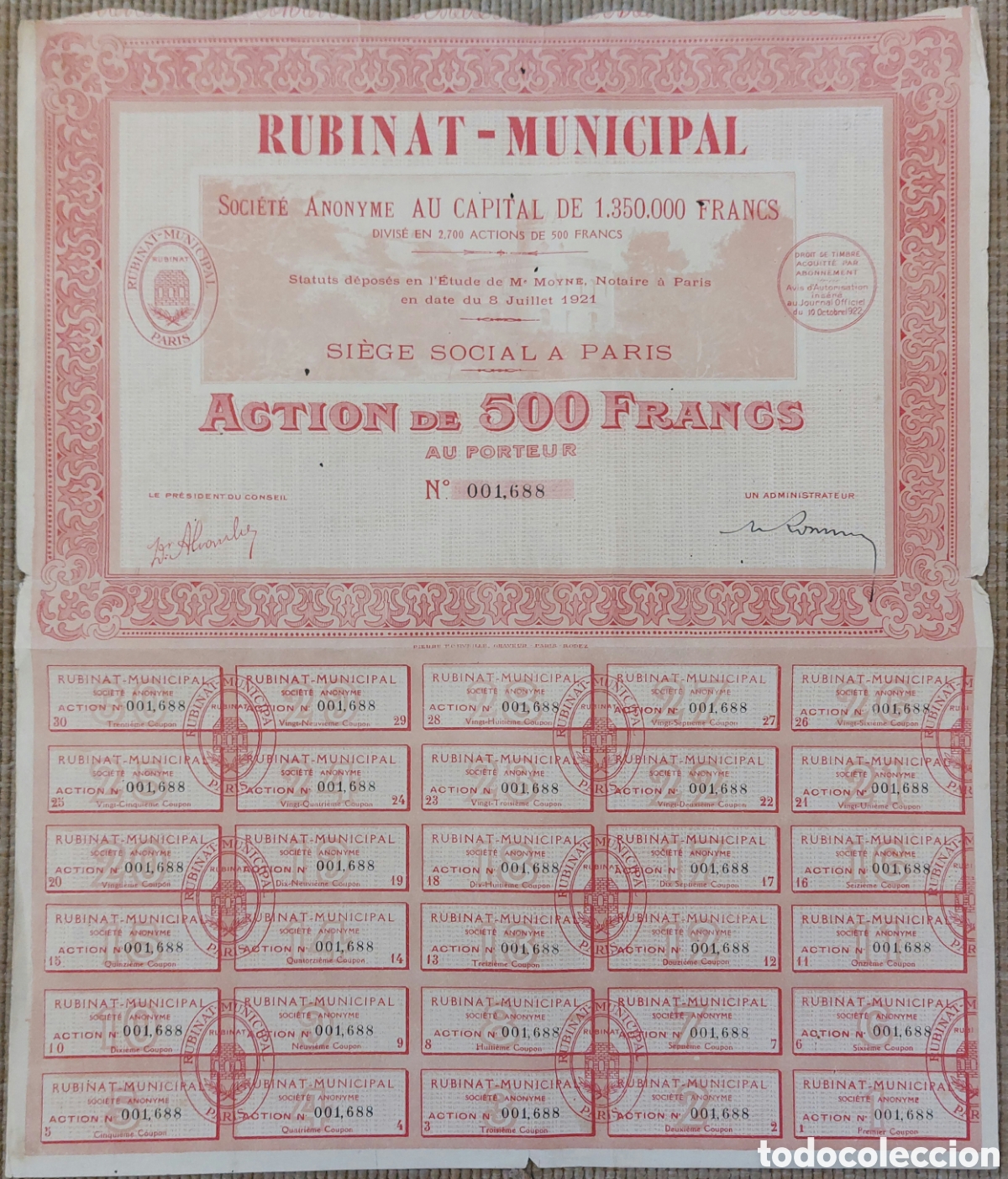 Coleccionismo Acciones Espa&ntilde;olas: Rubinat - Municipal (L&eacute;rida) 1921