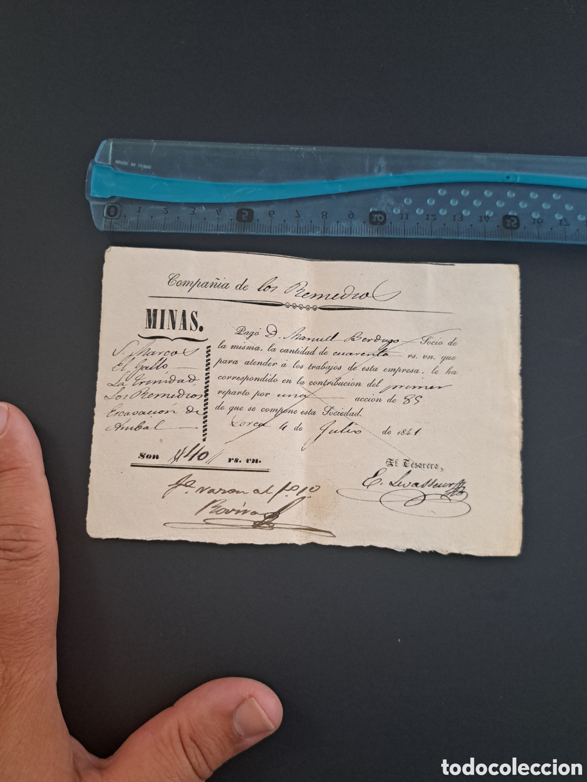 Coleccionismo Acciones Espa&ntilde;olas: Jml Reparto Compa&ntilde;&iacute;a de los Remedios, Sierra Almagrera, Almeria. A&ntilde;o 1841.