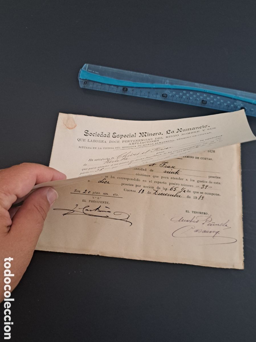 Coleccionismo Acciones Espa&ntilde;olas: Jml Lote 2 Repartos Acciom S.E.Minera la Numancia, Sierra Almagrera, Cuevas Almanzora Almeria 1917/9