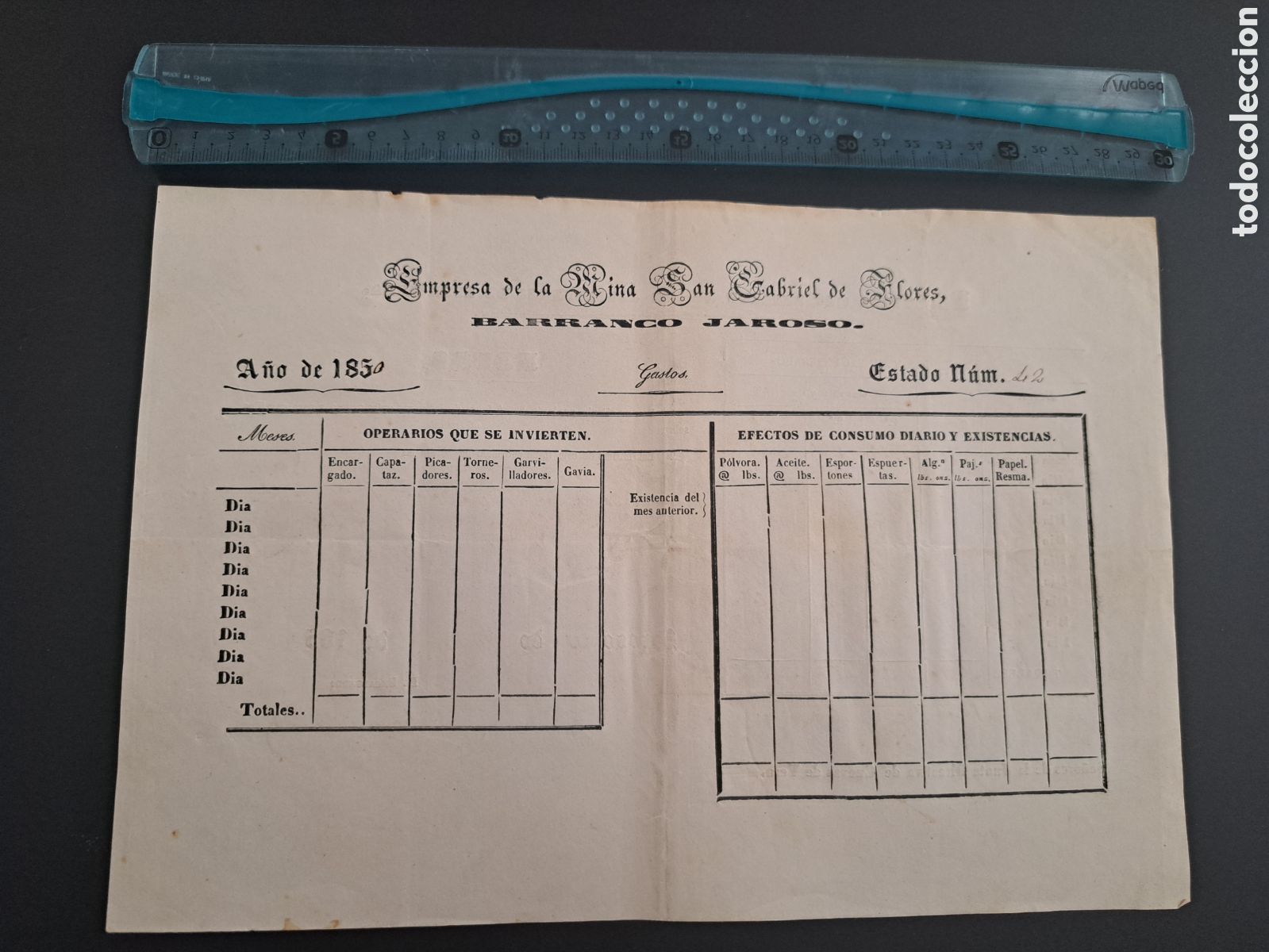 Coleccionismo Acciones Espa&ntilde;olas: Jml Documento intonso Mina Dan Gabriel de Flores, Jaroso, Sierra Almagrera, 1850. Cuevas, Almeria.