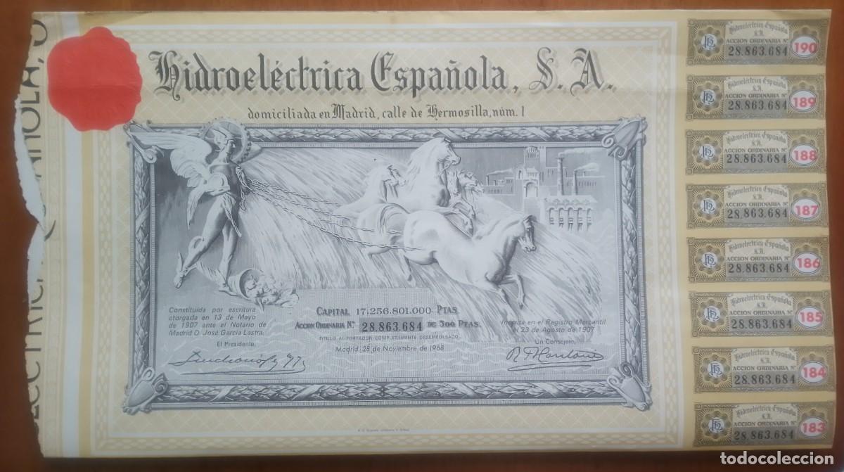 Coleccionismo Acciones Espa&ntilde;olas: Acci&oacute;n de Hidroel&eacute;ctrica Espa&ntilde;ola. Madrid. 1968