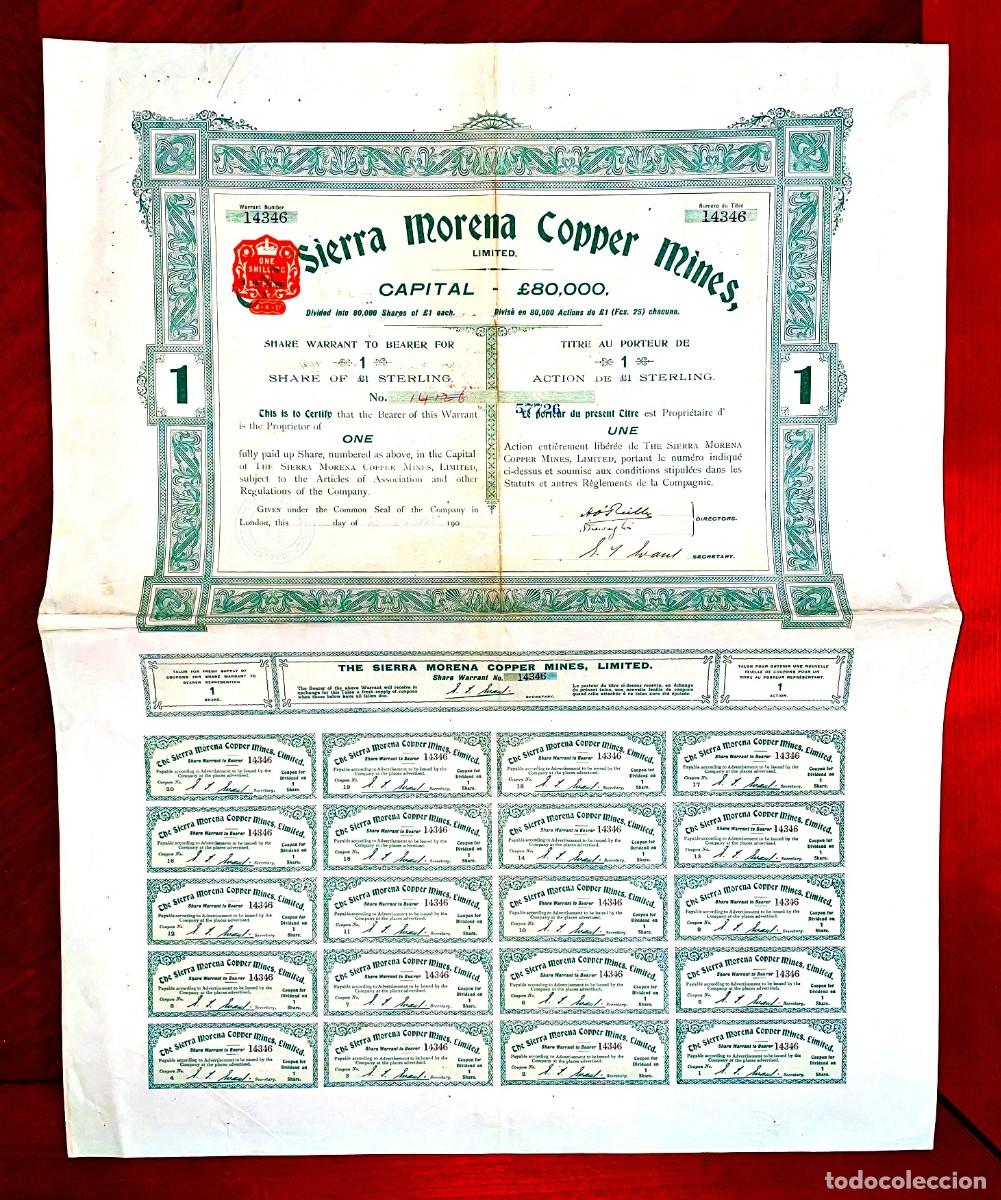 Coleccionismo acciones espa&ntilde;olas: Sierra Morena Copper Mines Ltd.Londres 1907 acci&oacute;n