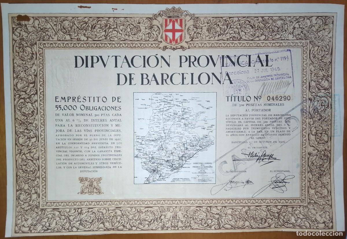 Coleccionismo acciones espa&ntilde;olas: Acci&oacute;n-Empr&eacute;stito Diputaci&oacute;n Provincial de Barcelona. 1926