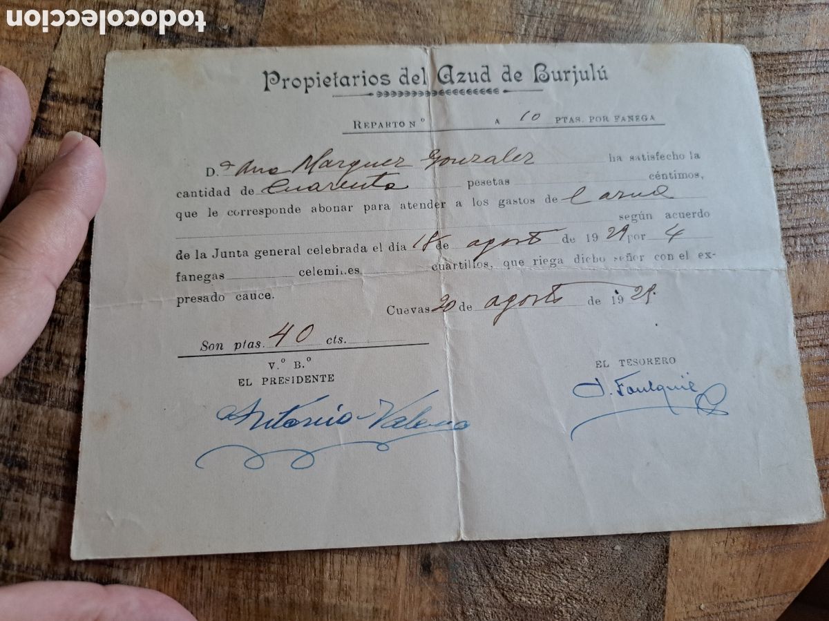 Collezionismo Azioni Spagnole: Jml Reparto Fanega Propietarios del Azul Birjulu. Riegos Acequias. Cuevas Almanzora, Almeria, 1921.