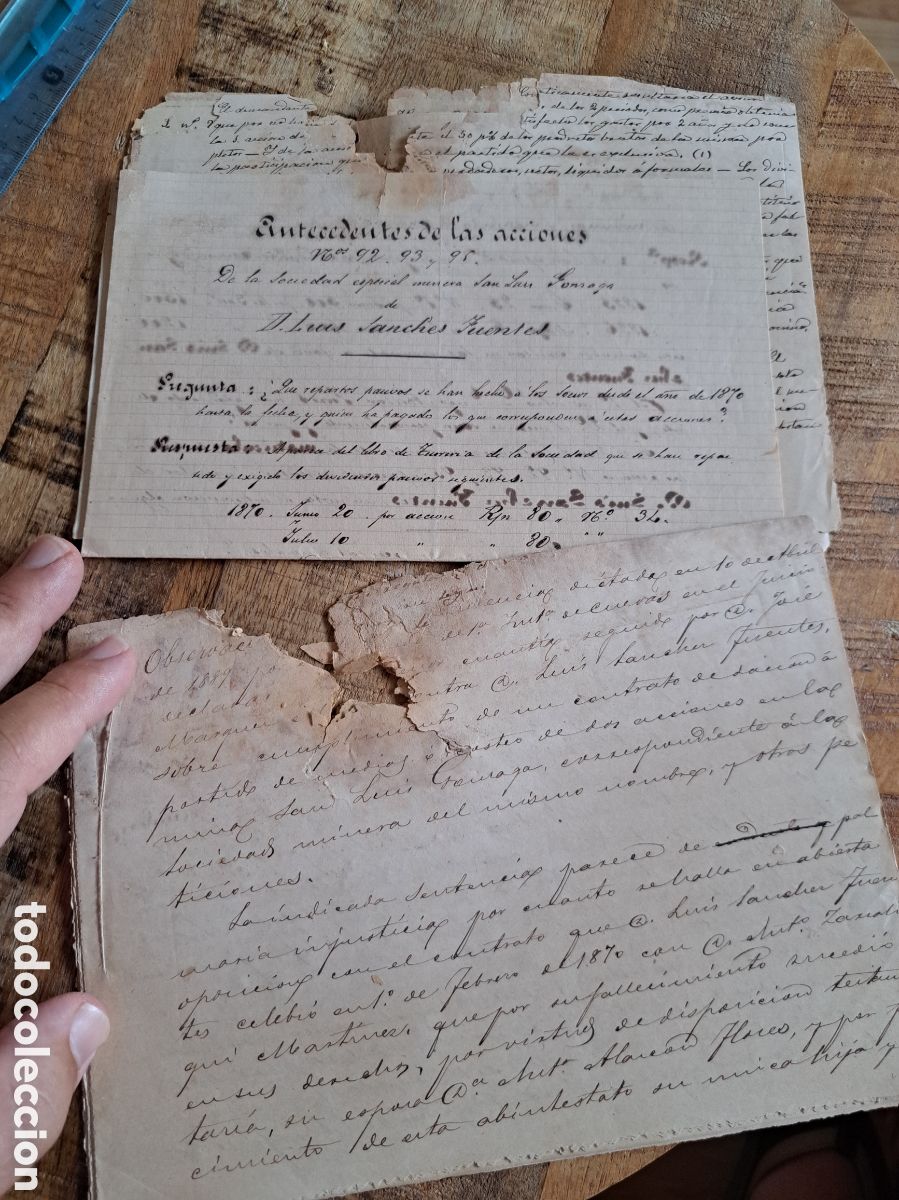 Coleccionismo acciones espa&ntilde;olas: Jml Documentos Manuscritos Antecedentes Accuines Mina San Luis Gonzaga Almagrera Cuevas Almeria 1870