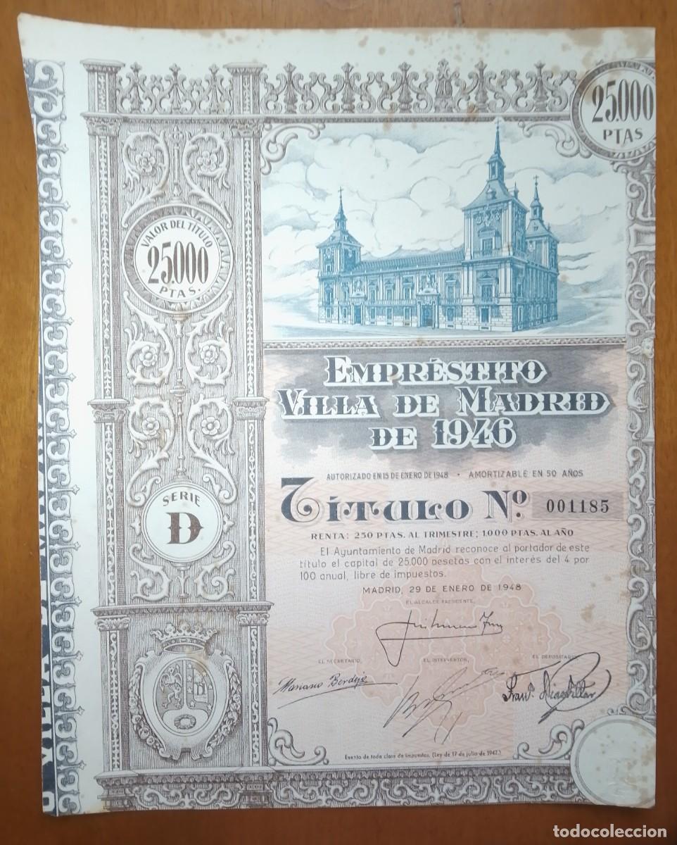 Collectables Spanish Shares: Acci&oacute;n-Empr&eacute;stito Villa de Madrid de 1946.