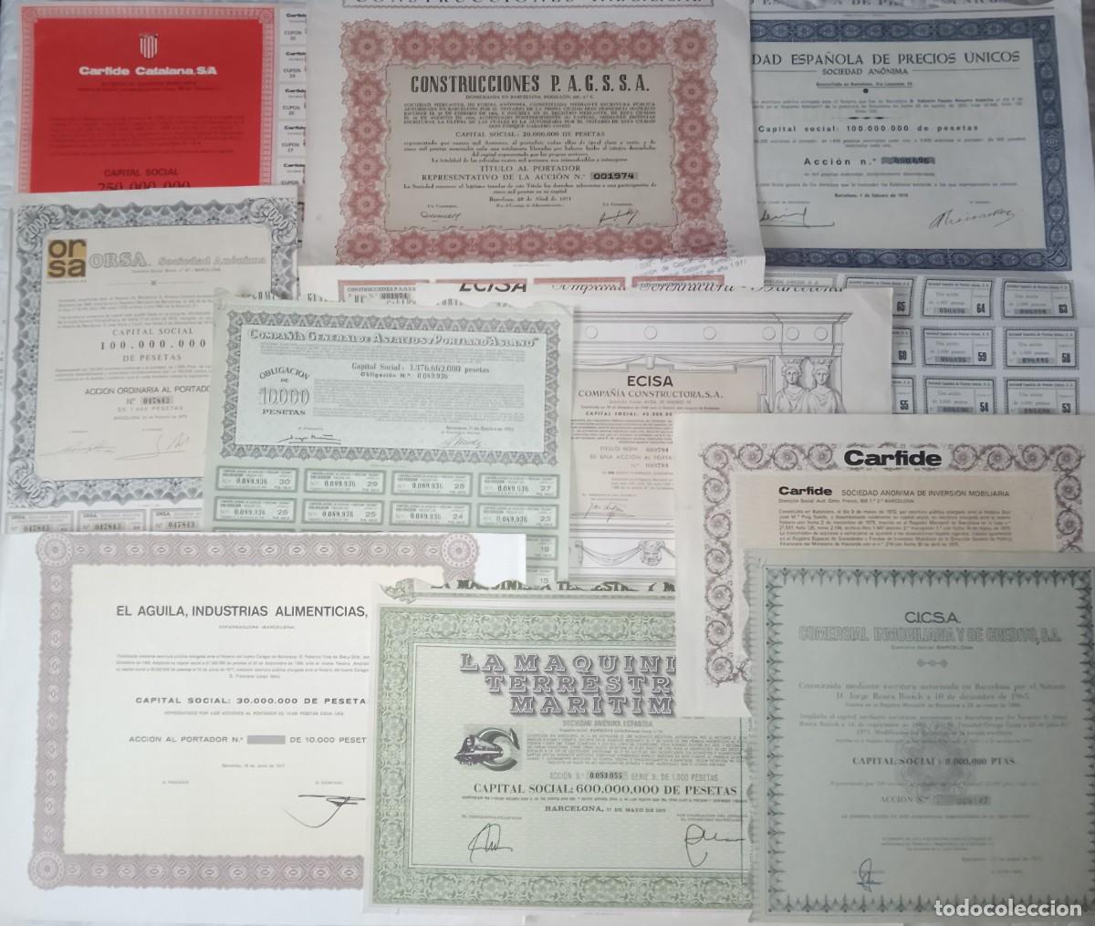 Coleccionismo acciones espa&ntilde;olas: CATALU&Ntilde;A/CATALUNYA. Lote de 10 acciones de Barcelona. A&ntilde;os 70.