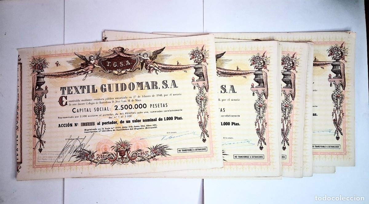 Coleccionismo acciones espa&ntilde;olas: 39 acciones de Textil Guidomar numeradas 27 febrero 1948, notario Jose Luis M. de Mata
