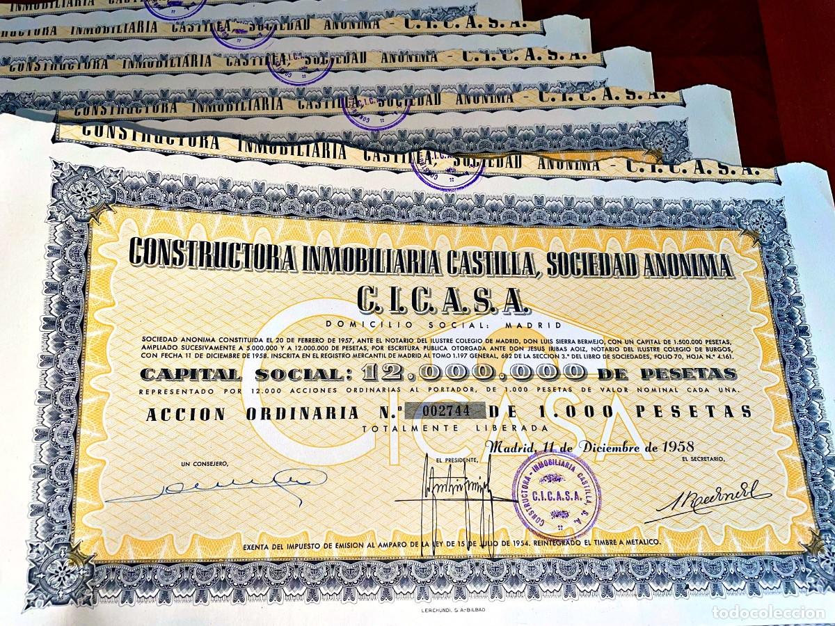 Coleccionismo acciones espa&ntilde;olas: Constructora Inmobiliaria Castilla 1958 acci&oacute;n x 5