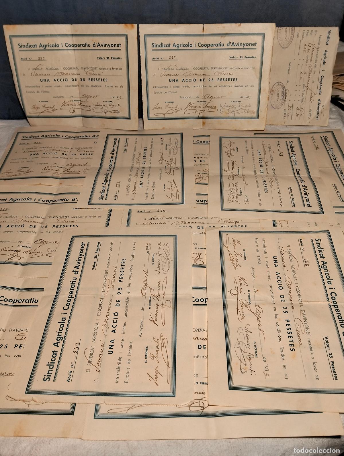 Collectionnisme Actions Espagne: Sindicat agr&iacute;cola i cooperatiu d'Avinyonet avi&ntilde;onet lote a&ntilde;os 30 1935 acci&oacute; acciones