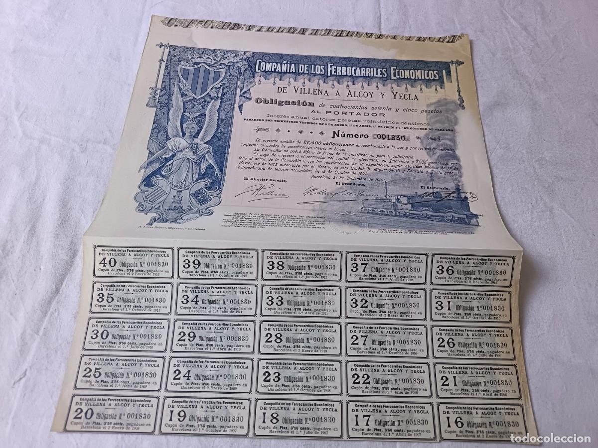 Collectionnisme Actions Espagne: Antigua acci&oacute;n espa&ntilde;ola, Compa&ntilde;&iacute;a de los Ferrocarriles Econ&oacute;micos, Barcelona, 1902