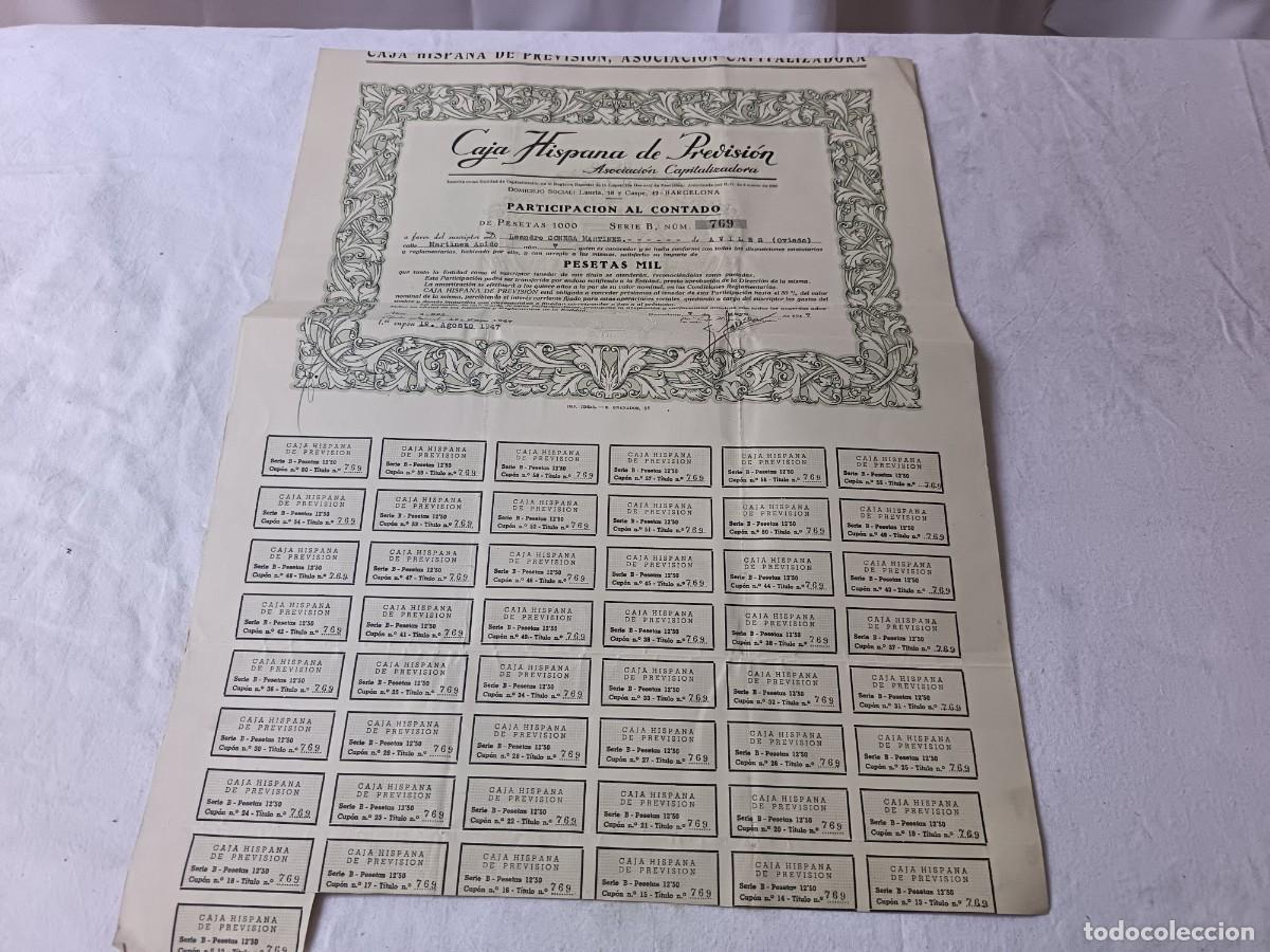 Coleccionismo acciones espa&ntilde;olas: Antigua acci&oacute;n espa&ntilde;ola, Caja Hispana de Previsi&oacute;n, Barcelona, 1947
