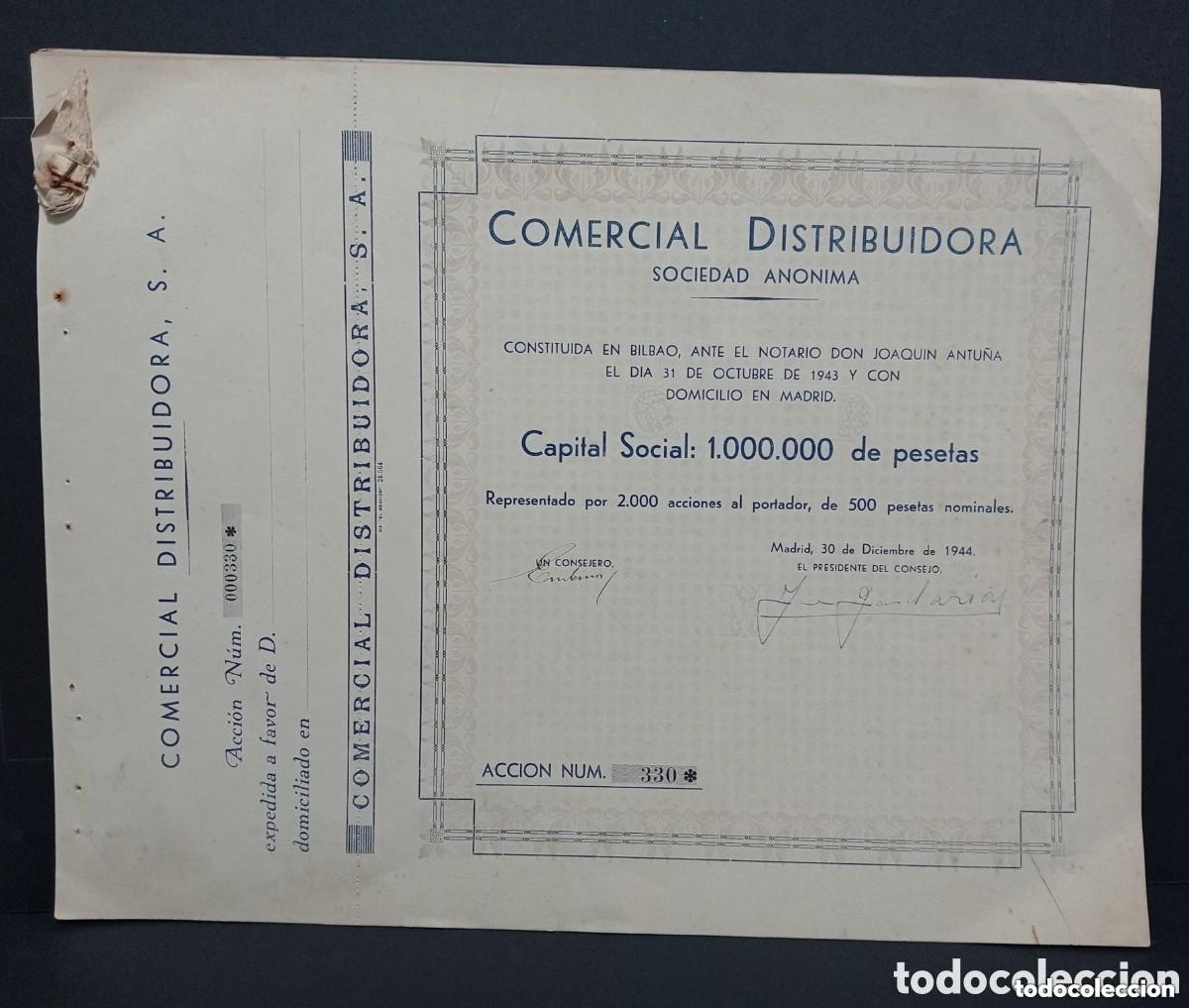 Coleccionismo acciones espa&ntilde;olas: CONJUNTO DE 14 ACCIONES. COMERCIAL DISTRIBUIDORA SOCIEDAD AN&Oacute;NIMA. MADRID 1944